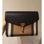 現貨二手 BURBERRY 博柏利 小號 HOUSE格紋拼皮革女款 郵差包 斜背包 摺扣款 39808251 免運