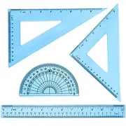 12 Inch Math Geometry Tool Plastic Ruler Square Set Includes Straight Blue