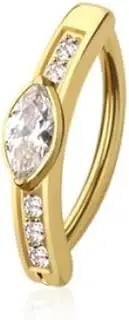 [Pierced Owl] 14GA 316L Stainless Steel CZ Crystal Marquise Center Hinged Curved Bar Clicker Belly Button Ring