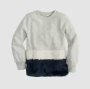 $98 Crewcuts By J.Crew Kids Girls Gray Crew-Neck Faux-Fur Buddy Sweater 4-5