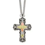 Sterling Silver Landstrom'S Mt. Rushmore Black Hills 12K Gold Accents Antiqued Cross 18 Inch Spring Ring Clasp Necklace