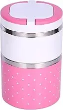2 Layer Thermal Lunch Box, Stackable Stainless Steel Insulation Thermo Thermal Insulated Pink Bento Boxes Hot Food Container Kitchen Supplies with Double Handles for Kids School Adult Work