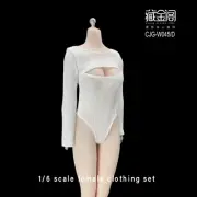 1/6 White Female Open Chest Stretch Jumpsuit Bodysuit Clothes Fit 12in PH Figure