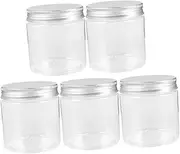 5pcs Mini Aluminum Cover Wide Mouth Bottle Empty Makeup Containers Small Jam Jars Travel Makeup Containers Sample Jars for Cosmetics Kitchen Sealed Jar Plastic Transparent