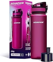 AQUAPHOR City Bottle 500ml Red | Travel Water Bottle with Activated Carbon Filter | Filters Chlorine & Impurities | Made of Tritan & BPA-Free | Stay Hydrated On the Go!