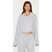 Light Grey Brushed Rib Button Up Shirt, Light Grey