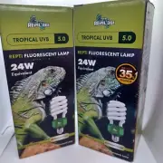 (2) REPILOGI Tropical UVB/UVA 5.0 24W REPTILE COMPACT SPIRAL FLOURESCENT LAMP