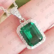 5.70ct Emerald Natural Emerald & Diamond Pendant 18K White Gold Plated No Chain