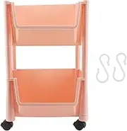 Compact Rolling Storage Organizer Large Capacity Mobile Utility Cart Movable Storage Book Shelf Lockable Wheels Pink (2 Tier Without Cover)