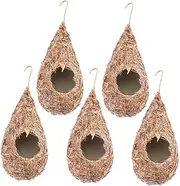 CAXUSD 5pcs Woven Bird Nest Hanging Bird House for Indoor Outdoor Use Handmade Cozy Resting Place Provides Shelter from Cold Winds and Rain Rustic Style Decor for Home and Garden