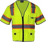 Sicalobo High Visibility Vest with Pockets Zipper for Men Women,Construction Vest with Reflective Strips,Hi Vis Class 3