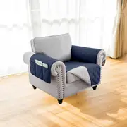 Recliner Sofa Cover Backless for 1/2/3 Seater with Pocket, Slipcovers Reversible Washable Elastic Adjustable Strap for home,Navy