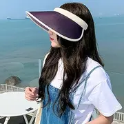 [SXLYKJ] Women Sun Visor Hat UV Sun Hat Female Summer Discoloration Anti-Ultraviolet Beach Sun Hat with Big Brim and Hollow Sun Hat for Cycling Sports (54~58cm) (Color : Beige)