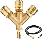 Air Hose Coupling - Industrial Air Coupling | 3 Ways Air Hose | Triple Leakproof Coupler with Heavy Duty Plugs | Manufacturing & Tool Workshop | Compatible with All Standard Compressors