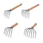 Garden Hand Rake Cultivating Weeding Stainless Steel Claws Loosening Soil Wood