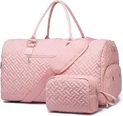 Epzia Women's 50L Duffle Bag for Travel Gym & Sports - Weekender Carry On Bag with Shoe Compartment, Wet Pocket & Toiletry Bag | Hospital Overnight Bag for Labor Delivery, Travel Duffel Bags Pink