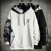 Men's Graphic Color Block Hoodie Hoodies Sweatshirt Hoodie Long Sleeve Hooded Sweatshirt Hooded Cool Casual Black White Patchwork Print Front Pocket Winter Spr