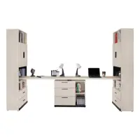 在飛比找momo購物網優惠-【BODEN】曼珊10尺多功能伸縮書櫃+雙人書桌/書櫃型工作
