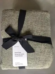 West Elm (Pottery Barn) Mini Waffle Linen Duvet Cover QUEEN/FULL - DARK OLIVE