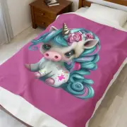 Cute Unicorn Velveteen Plush Blanket, Cozy Gift for Kids, Nursery Decor, Dreamy