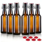 6 Pack 16oz Amber Glass Beer Bottles w/ Flip Caps Swinging Top for Home Brewing