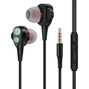 Dual Dynamic Units Earphone 3.5mm Jack Wired Control Earbuds Stereo In-ear Headphone with Mic