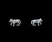 925 Sterling Silver Wolf Earrings, Turquoise Wolf Earrings, Blue Earrings,...