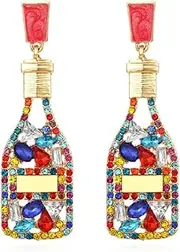 [LongcreekX] Beaded Champagne Bottle Earrings for Women, Beaded Statement Earrings for Girls, Bead Champagne Dangle Earrings Hypoallergenic, Cute Wine Earrings Studs, Beaded Bottle Drop Earrings, Wine Jewelry Gifts Funny Earrings