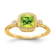 Solid 14k Yellow Gold Cushion Simulated Peridot and CZ Ring