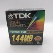 10 Disk TDK High Density 3.5" 1.44 MB Floppy Disks IBM Formatted "NEW"