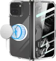 [MSOTES] for Google Pixel 9 Pro Fold Case with Screen Protector, Built-in Strong Magnetic Compatible with MagSafe, Anti-Yellowing Crystal Hard PC Slim Phone Cover for Google Pixel9 Pro Fold (Clear)