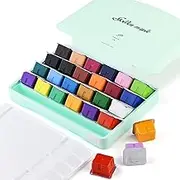 Gouache Paint Set, 24 Colors x 30ml/1oz with 1 Palette, Unique Jelly Cup Design, Non-Toxic, Guache Paint for Canvas Watercolor Paper - Perfect for Beginners, Students, Artists