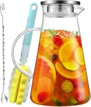 Health Water Kettle with Handle Lid and Brush, 1.8 Liter Glass Jug, Portable Cooling Water Kettle, Heat Resistant Tea Jug, Easy Clean Heat Resistant Iced Tea Pitcher