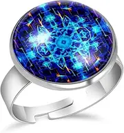 [FVQL] Adjustable Ring for Girls, art abstract blue pattern, 1.7cm/0.67inch, Glass, glass