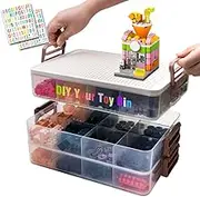 Plastic Toy Storage Box with Lid for Lego, Stackable Toys Storage Organizer,Portable Kids Toy Storage with Block Baseplate Lid&2 ABC Stickers (White,3 Layers)