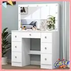 11 LED Mirror Dressing Table With 7 Drawers Makeup Desk Vanity Table Bedroom