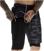 [Lengender] Compression Shorts for Men, Sport 2 in 1 Running Shorts Double Layer Quick Dry Fitness Short Pants with Pocket