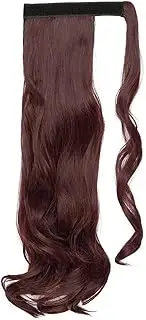 Synthetic Long Curly Wavy Clip In Ponytail Hairpiece Wrap Around Ponytail Hair Extension wine red 17 Inch