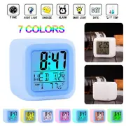 LED 7 Color Changing Alarm Clock Digital Display Night Light Kids Wake Up Clock