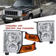 For 06-10 Jeep Commander Headlight Kit Chrome Housing Amber Lens Pair Left&Right