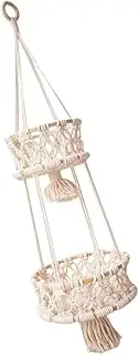 1pc Cotton Rope Fruit and Vegetable Basket Cotton Rope Basket Boho Basket Hanging Plant Pots Hanging Flower Pots Indoor Storage Basket Sling Hanging Basket Bamboo Circle