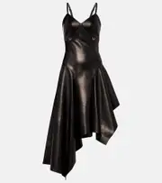 [McQueen] McQueen Asymmetric leather midi dress AU 6 black