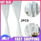 2PCS Door Window Sheer Curtain Drape Panel Leaf Voile Tulle Scarfs (White)