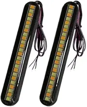 24LED Motorcycle Turn Signal LED Light Strip License Plate Light Rear Brake Stop Lamp Tail Indicator DC 12V(2P White to Yellow)