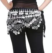 [LEIXIUSM] Hip Wrap Scarf Scarf Belt with 320 Belly Hip Dance Sequins Skirt Waistband Belt Minimalist Belt Belly Dance Hip Scarf, One Color, One Size