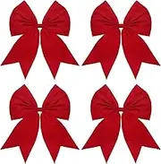 Giegxin 4 Pcs Large Christmas Red Bow Outdoor Wreaths Bows Christmas Tree Ornaments Bows Christmas Tree Topper Bow Velvet Bows Holiday Bows for Home Xmas Party Decoration, 9 x 10.5 Inch