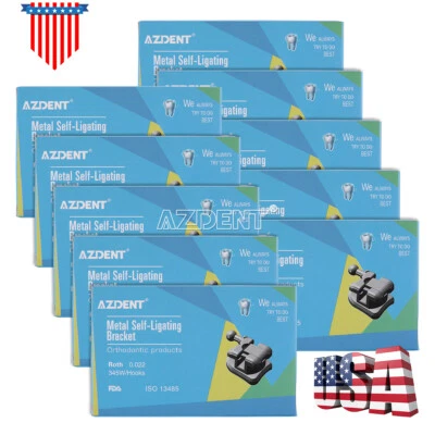 USPS AZDENT Orthodontic MIM Self Ligating Bracket Braces Roth/MBT .022 Hooks 345