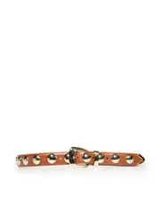 Brown Leather Gold Hardware Studded Belt