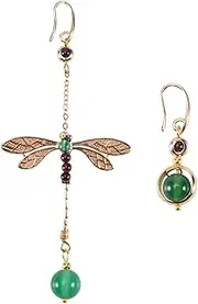 IsMwav Ethnic Vintage Dragonfly Stone Bead Asymmetric Dangle Earrings Drop Hook Earrings for Women Gift