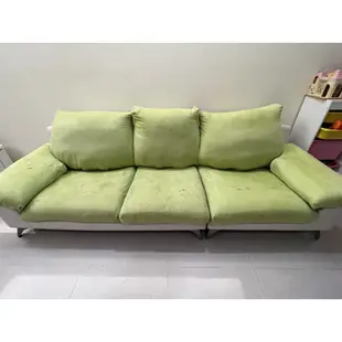 二手沙發傢俱 歐得葆 三人泡綿沙發 加腳凳 草綠色青蘋果綠 超細纖維布 L型貴妃椅